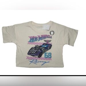 Hot Wheels Racing Boxy Crop Top T-Shirt Ivory Kids Girls Sizes